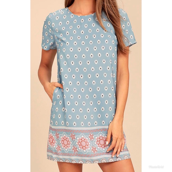 Lulu’s SECRET PARADISE BLUE PRINT SHIFT DRESS - Picture 4 of 8